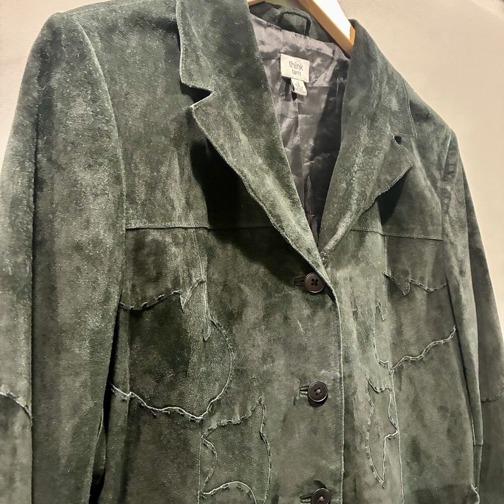 Think Tank 100% Suede Black Artisan Blazer Jacket Raw Edge Western Women’s L - Picture 9 of 16
